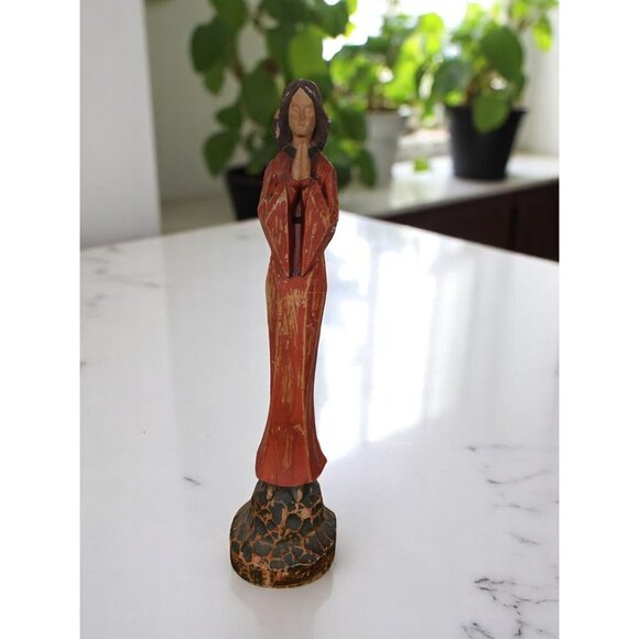 Title: Vtg Hand Carved Madonna Statue 15" Wood - Good - Witchcore Christian - Picture 9 of 9